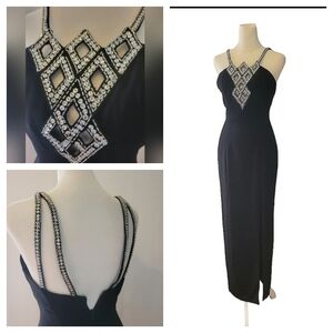 VTG Y2K Black Formal Dress Sz 2 Rhinestones Beading Prom